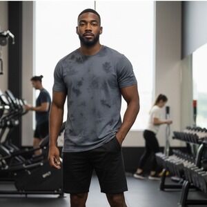 BYLT Premium Basics Cloud Tee Mens Large Grey Black Tie Dye Athletic Shirt Sz L